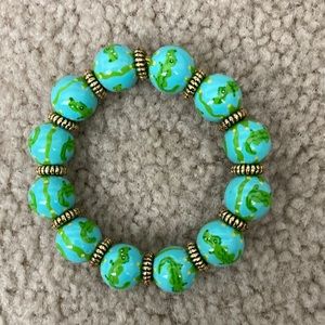 Angela Moore bracelet, blue with green alligators